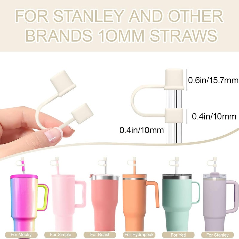 GGDECA 7Pcs Straw Cover Cap for Stanley Cup,Simple 10mm(0.4inch) Silicone Straw Toppers for Stanley 40&30oz Tumbler Accessories-White Grey - Image 4